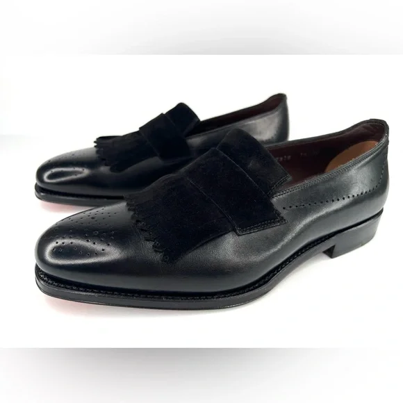 Salvatore Ferragamo Saturn Wingtip Fringe Black Leather Loafers US 7.5 - EU 41.5